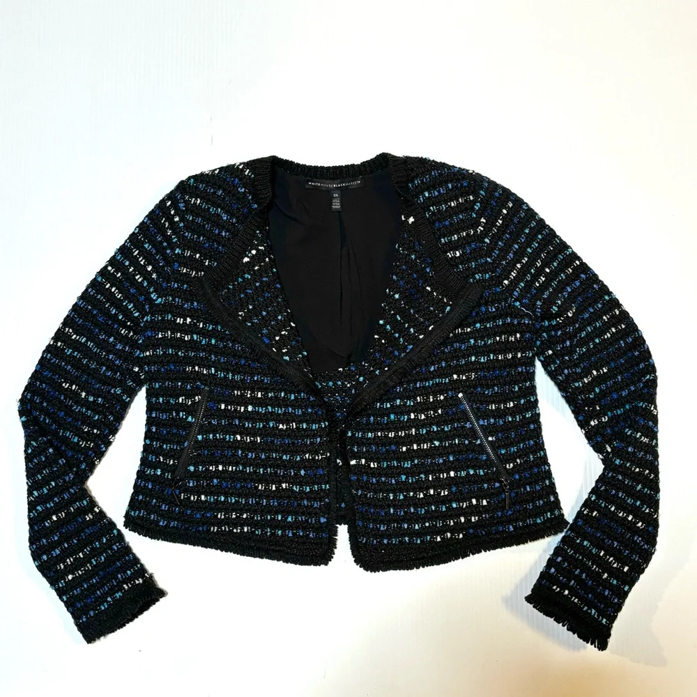 WHBM White House Black Market Sweater Jacket Blue Tweed XS - Picture 2 of 12
